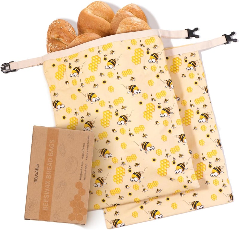 Zackoo Beeswax Bread Bags for Homemade Bread (2 Pack), Sourdough Bread Bag with Removable Beeswax Lining for Keeping Fresh, Reusable Food Storage Bag - Image 1